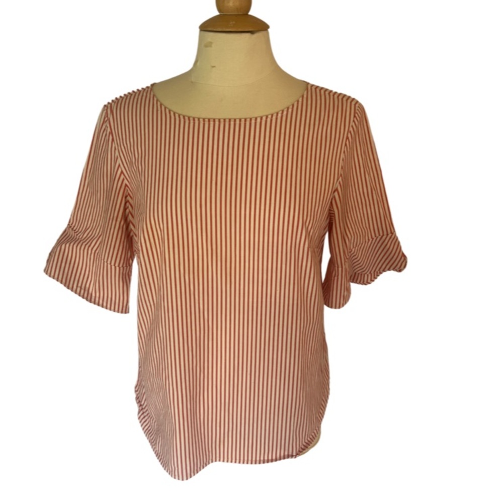 Red and White Striped Ruffle blouse